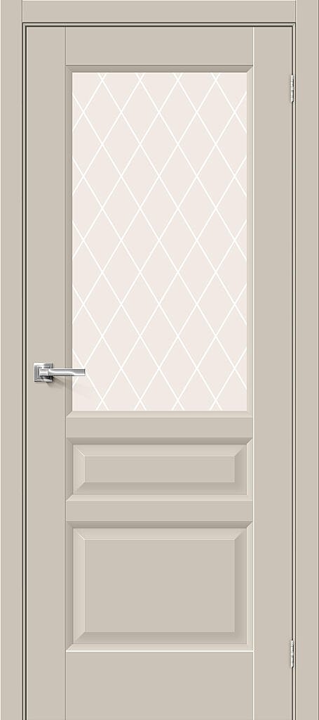 Межкомнатная дверь BRAVO Неоклассик-35 Cream Silk ПЭТ стекло White Сrystal