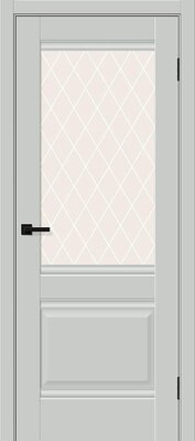 Межкомнатная дверь BRAVO Прима-3 Grey Silk ПЭТ стекло White Сrystal