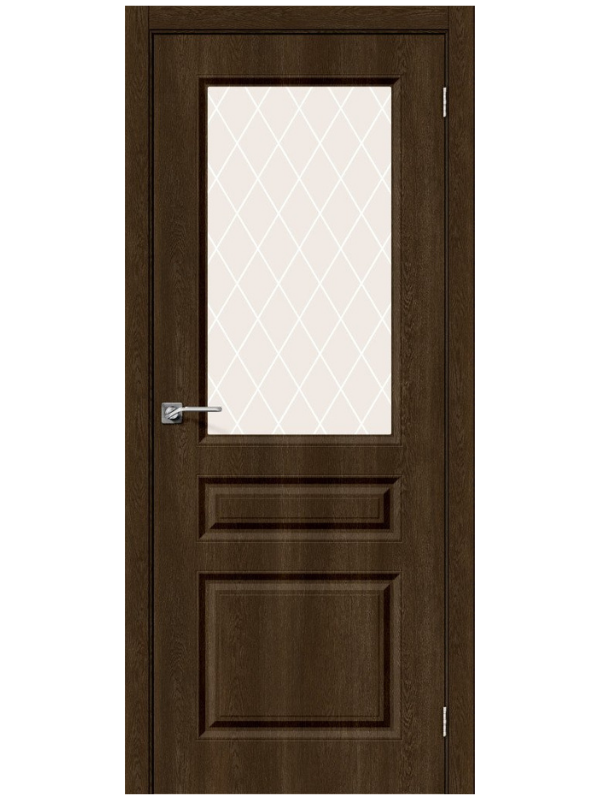 Межкомнатная дверь BRAVO Скинни-15 Dark Barnwood ПВХ стекло White Сrystal