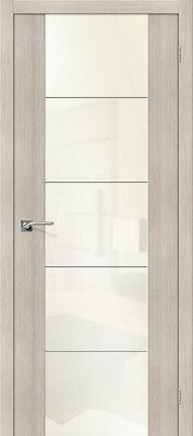 Межкомнатная дверь BRAVO V4 WР Cappuccino Veralinga Экошпон стекло White Pearl