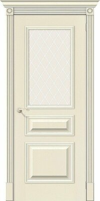 Межкомнатная дверь BRAVO Вуд Классик-15.1 Ivory Шпон стекло White Сrystal