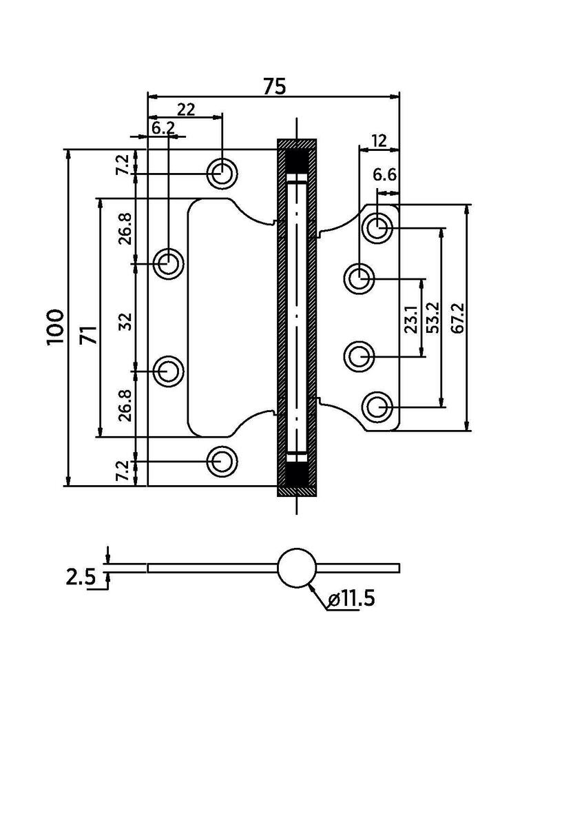 Петля накладная без врезки B020-U 100X75X2.5-2BB-1BL (черный)