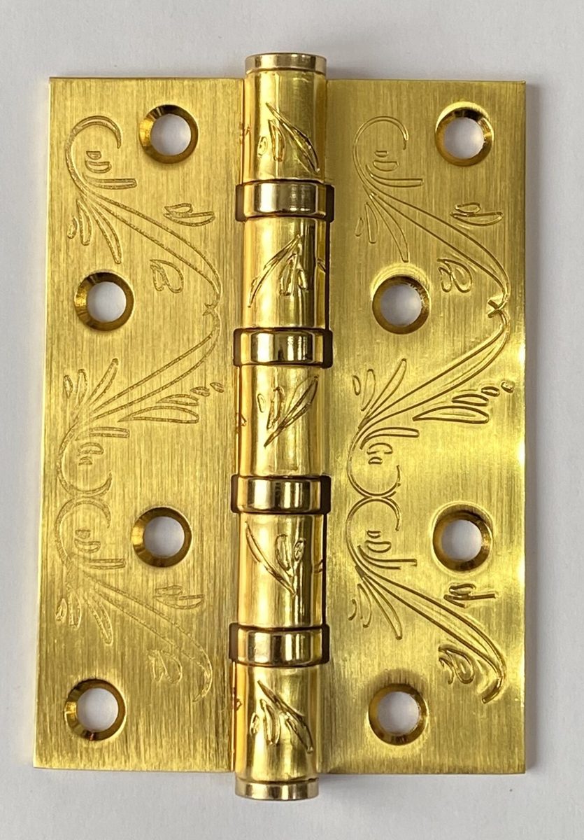 Петля универсальная с четырьмя подшипниками ADDEN BAU. 100X70X2.5 4BB FLO SATIN GOLD (цвет МАТОВОЕ ЗОЛОТО, цветочный орнамент)