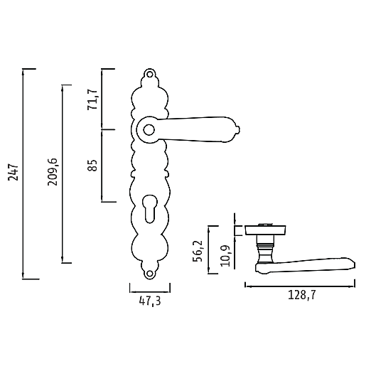 Ручка ARABESCO BL. SILVER (CL) (на планке под ключевой цилиндр, чернёное серебро)