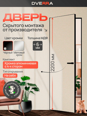 Скрытая дверь Dverra Invisible-42 под покраску 2200 мм, чёрная кромка, на себя (комплект)