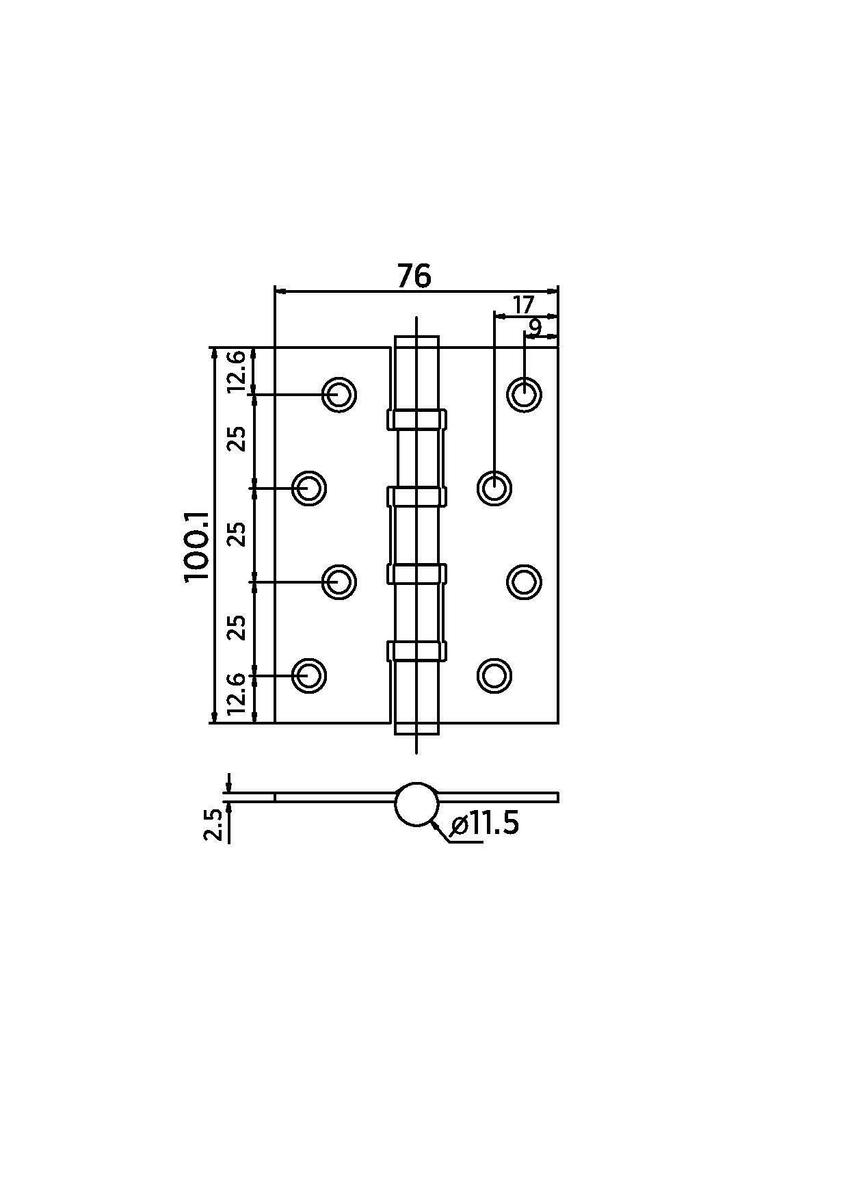 Универсальная петля врезная B020-C 100X75X2.5-4BB-1SC (никель)
