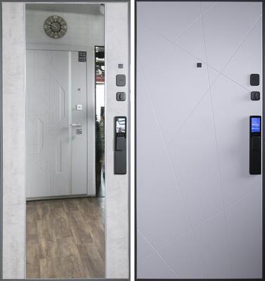Входная дверь АСД "Алтай" с зеркалом (биометрический замок Smart lock Y12) Муар белый/Белый матовый