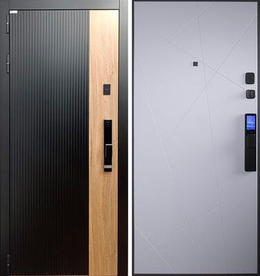 Входная дверь АСД "Алтай" с зеркалом (биометрический замок Smart lock Y23) Муар белый/Белый матовый
