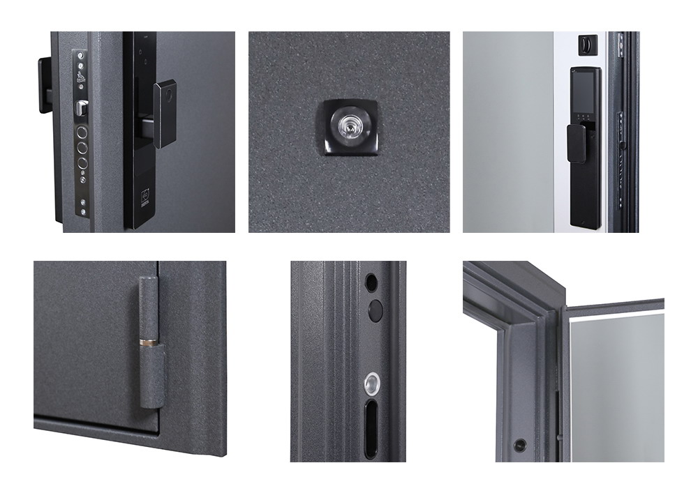 Входная дверь АСД "Беркут" с зеркалом (биометрический замок Smart lock Y12) Букле графит/Бетон светлый