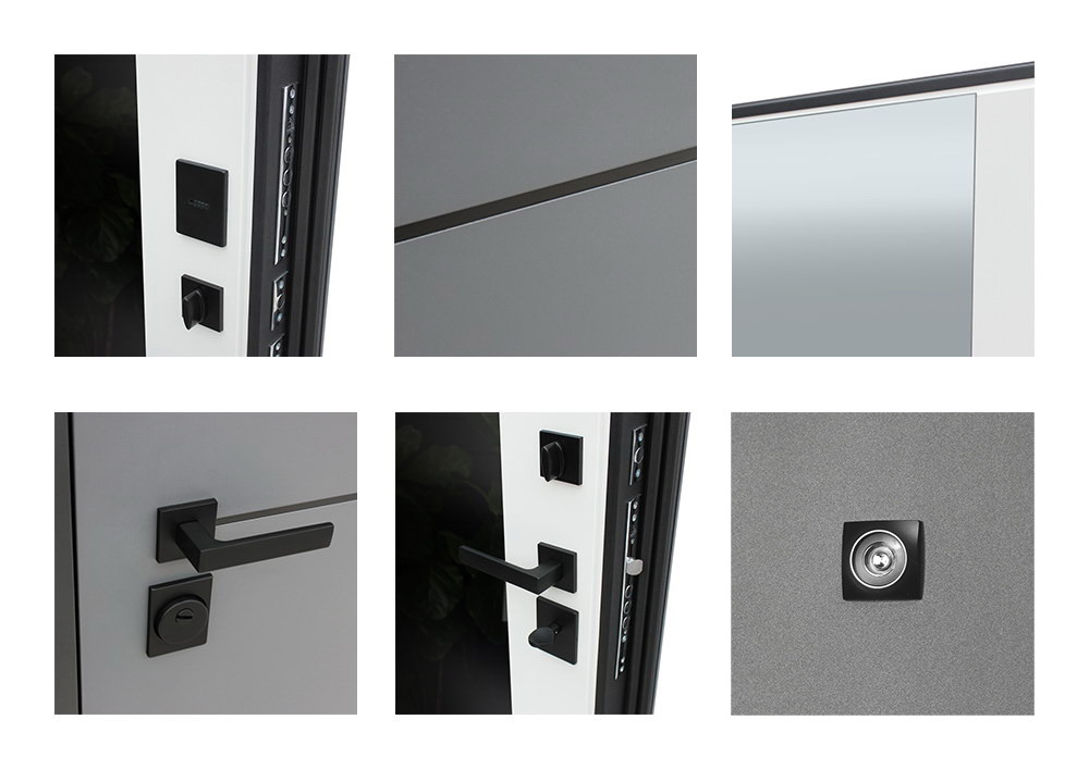Входная дверь АСД "Бриг с зеркалом" (биометрический замок Smart lock Y12) Муар черный/Белый матовый