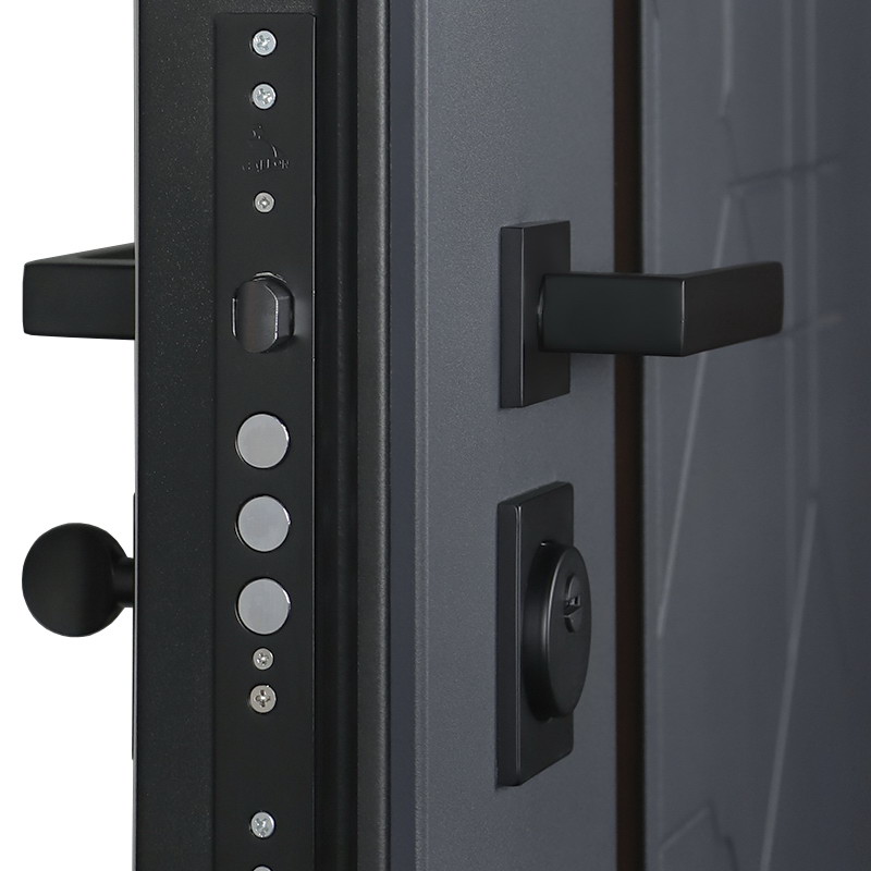 Входная дверь АСД "Forest" с зеркалом (биометрический замок Smart lock Y23) Муар чёрный/Белый матовый