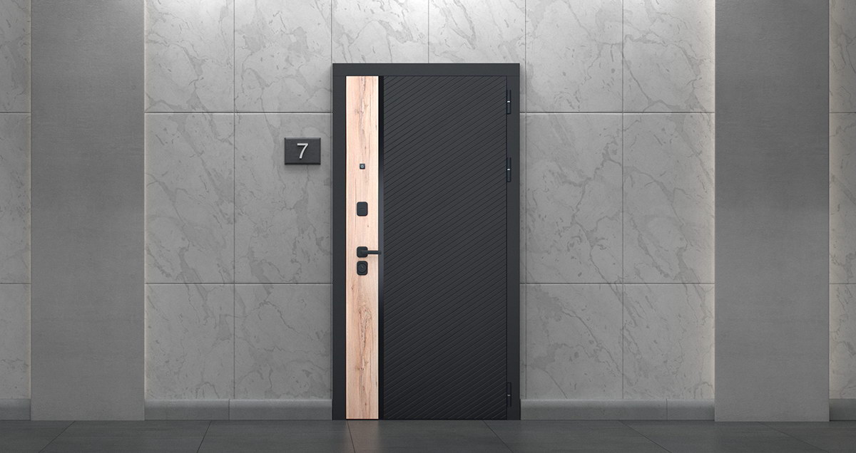 Входная дверь АСД "Фрегат" (биометрический замок Smart lock Y12) Муар черный