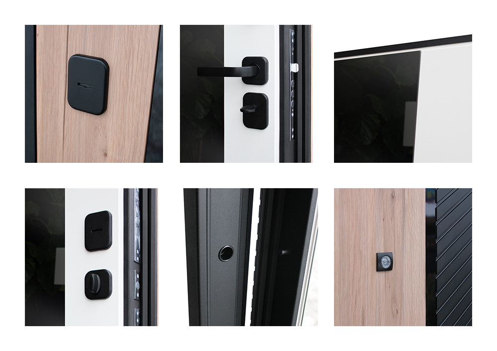 Входная дверь АСД "Фрегат" с зеркалом (биометрическая дверная ручка Smart lock T888) Муар черный/Белый матовый