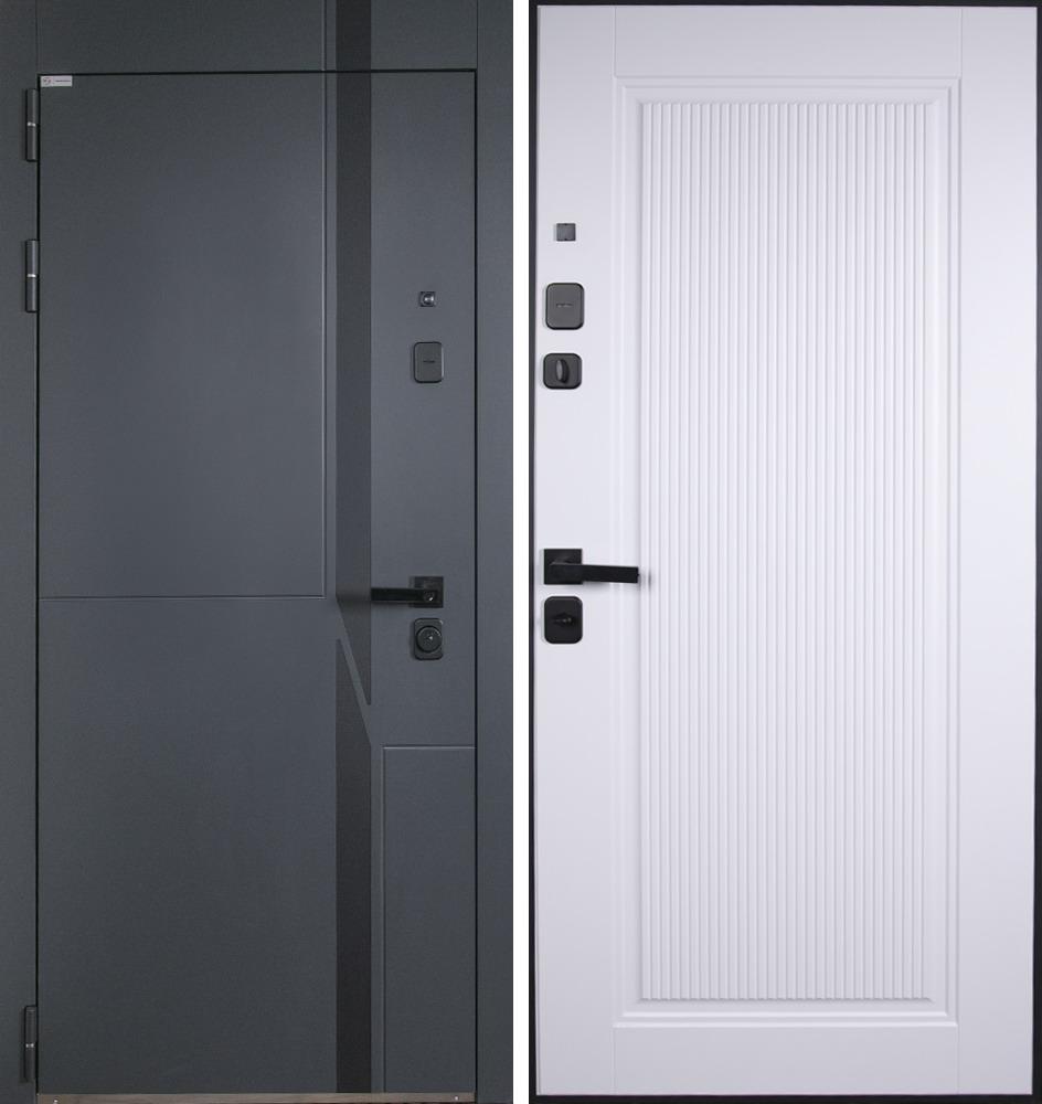 Входная дверь АСД &laquo;Голиаф&raquo; (биометрическая дверная ручка Smart lock T888) Муар серый/Белый матовый