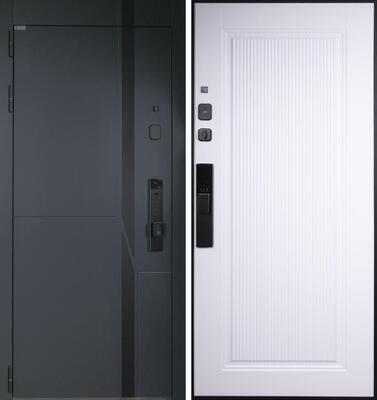 Входная дверь АСД «Голиаф» (биометрический замок Smart lock K06) Муар серый/Белый матовый