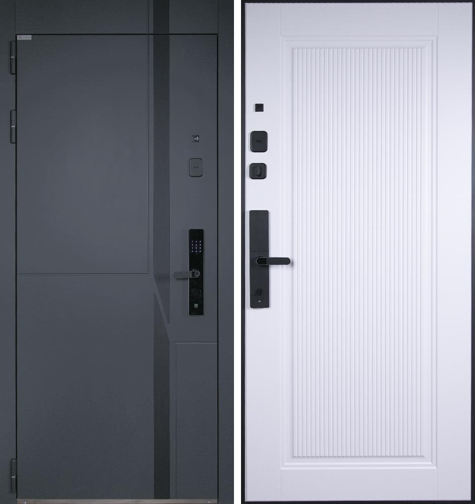 Входная дверь АСД &laquo;Голиаф&raquo; (биометрический замок Smart lock R06) Муар серый/Белый матовый