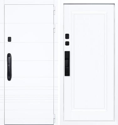 Входная дверь АСД "Горизонт" (биометрический замок Smart lock DZ 888) Муар белый/Белый матовый
