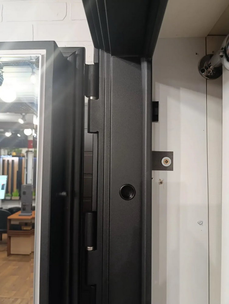 Входная дверь АСД "Life" с зеркалом (биометрический замок Smart lock R06) Муар черный/Белый матовый