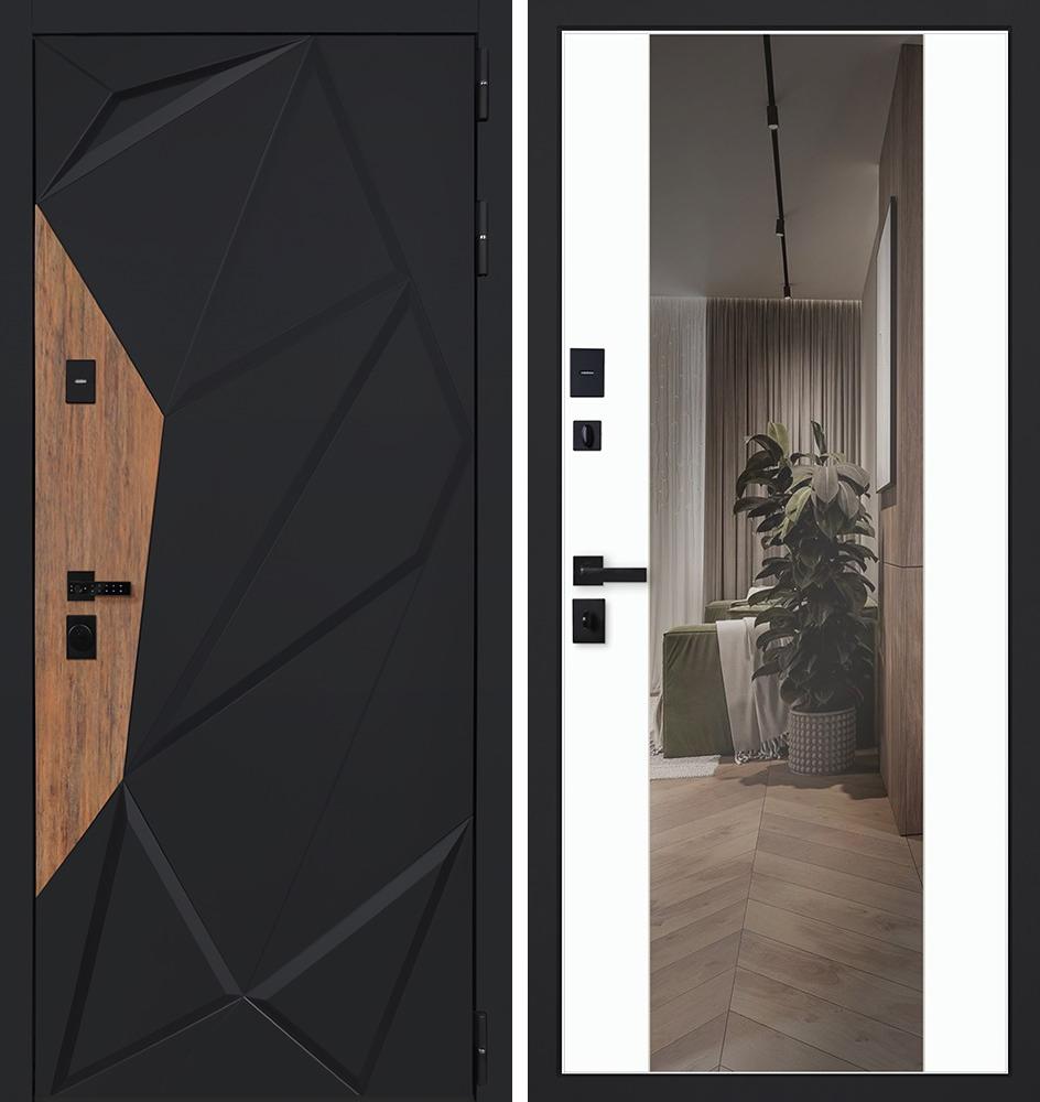 Входная дверь АСД "Макс 3D" с зеркалом (Smart lock DZ 888) Муар черный/Белый матовый