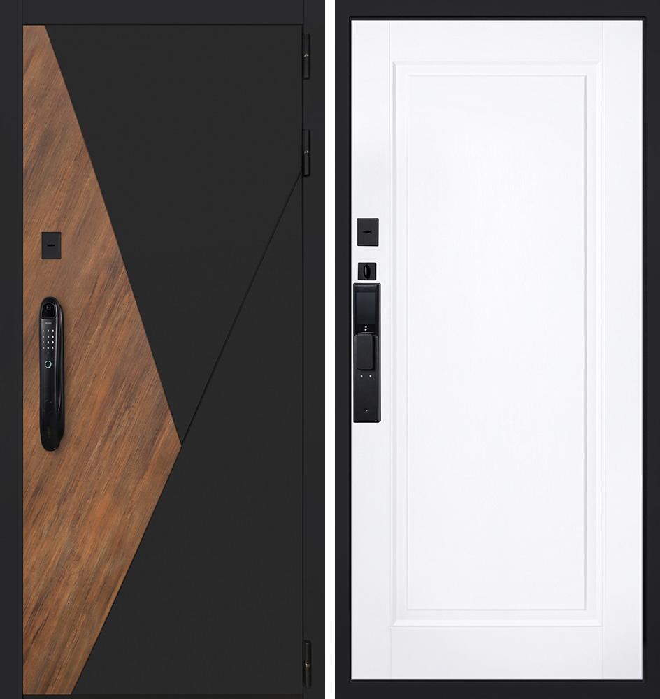 Входная дверь АСД "Plata" (биометрический замок Smart lock DZ 888) Муар черный/Белый матовый