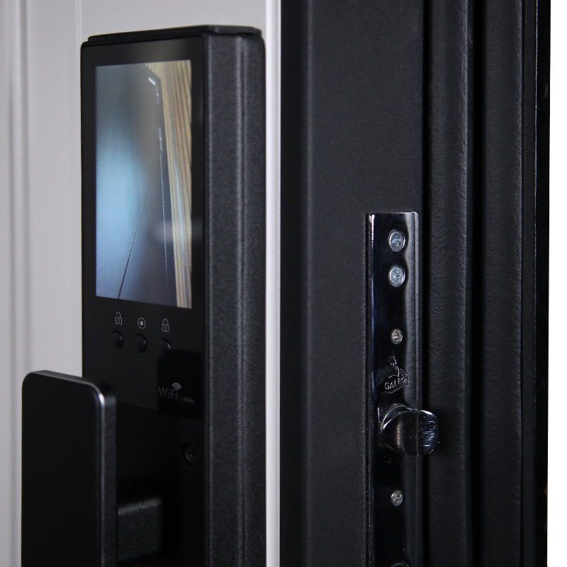 Входная дверь АСД "Сапсан" (биометрический замок Smart lock Y23) Муар черный/Белый матовый