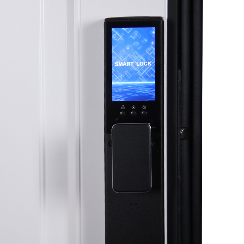 Входная дверь АСД "Сапсан" (биометрический замок Smart lock Y23) Муар черный/Белый матовый