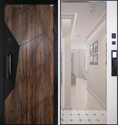 Входная дверь АСД "Сапсан" с зеркалом (биометрический замок Smart lock DZ 888) Муар черный/Белый матовый
