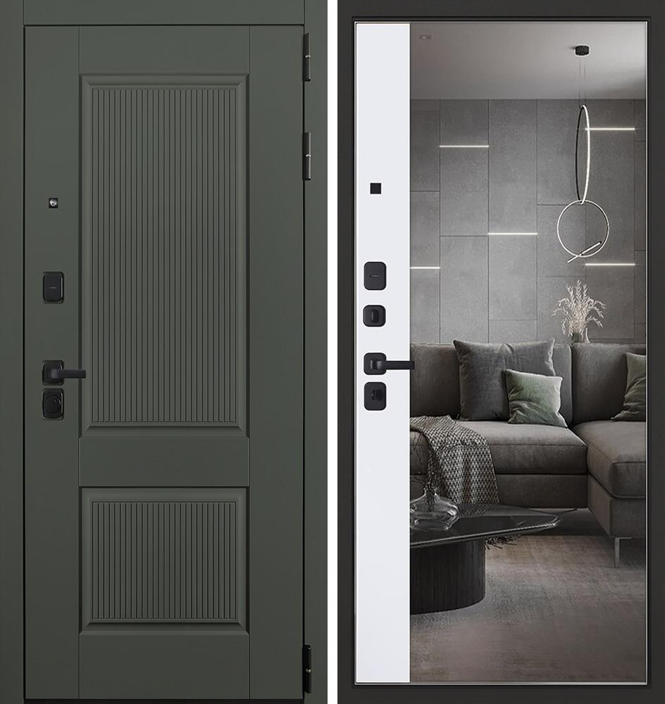 Входная дверь АСД "Scandi" с зеркалом (биометрический замок Smart lock DZ 888) Муар черный/Белый матовый