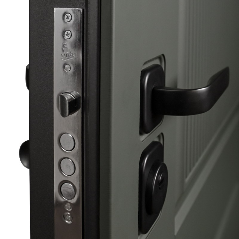 Входная дверь АСД "Scandi" с зеркалом (биометрический замок Smart lock К06) Муар черный/Белый матовый