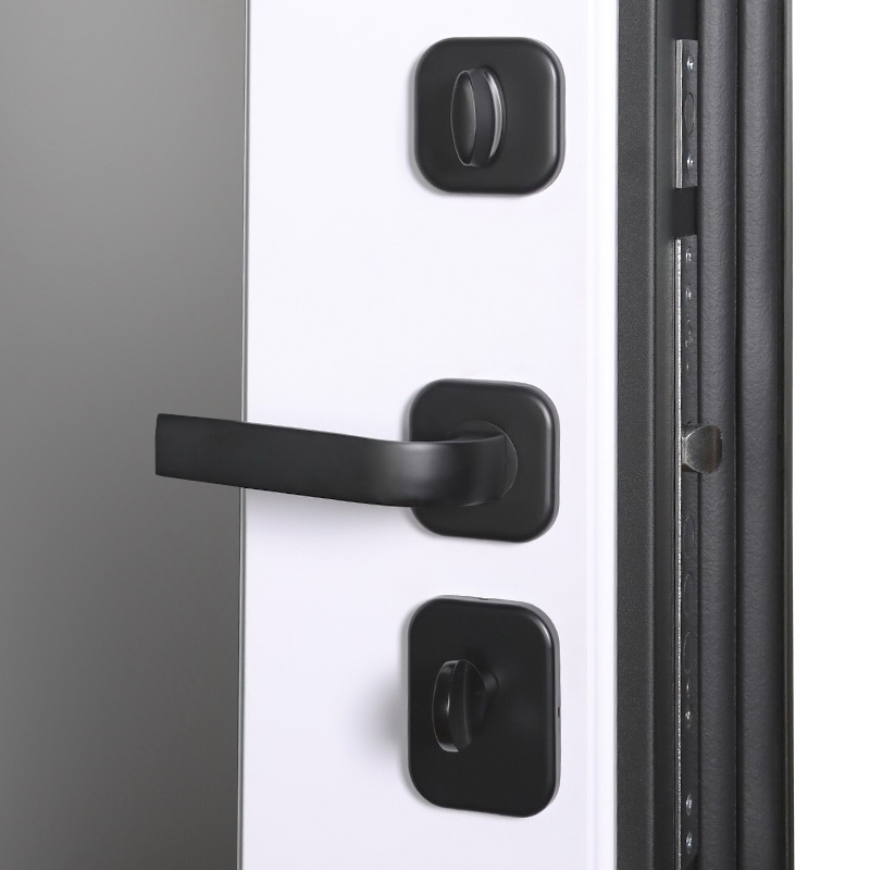 Входная дверь АСД "Scandi" с зеркалом (биометрический замок Smart lock К06) Муар черный/Белый матовый