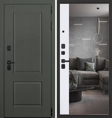 Входная дверь АСД "Scandi" с зеркалом (биометрический замок Smart lock Y23) Муар черный/Белый матовый