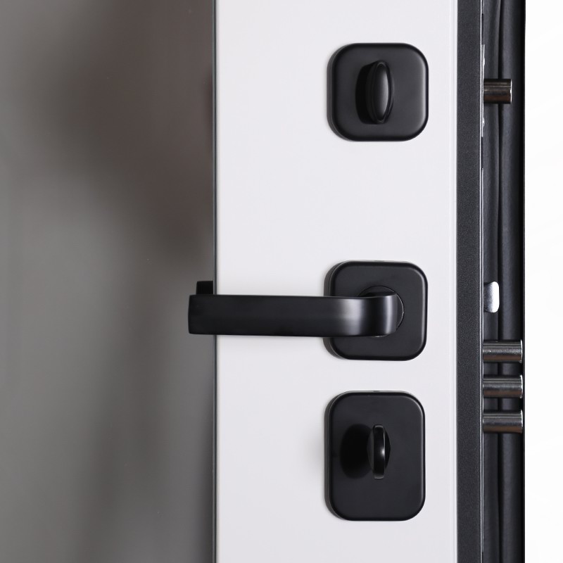 Входная дверь АСД "Solana" с зеркалом (биометрический замок Smart lock К06) Муар черный/Белый матовый