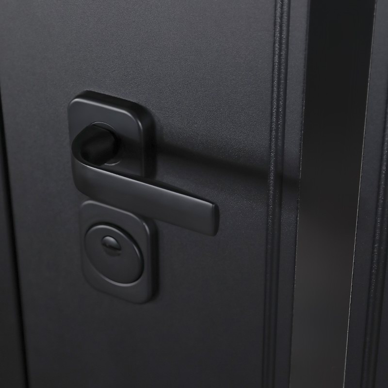 Входная дверь АСД "Solana" с зеркалом (биометрический замок Smart lock Y12) Муар черный/Белый матовый