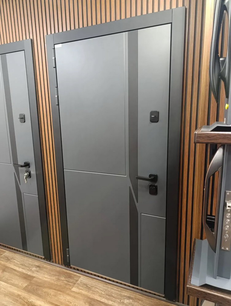 Входная дверь АСД "Storm" (биометрическая дверная ручка Smart lock T888) Муар серый/Белый матовый
