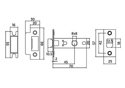 Защёлка межкомнатная BUSSARE L6-45 PLAST GRAPHITE (графит, пластиковый язычок)